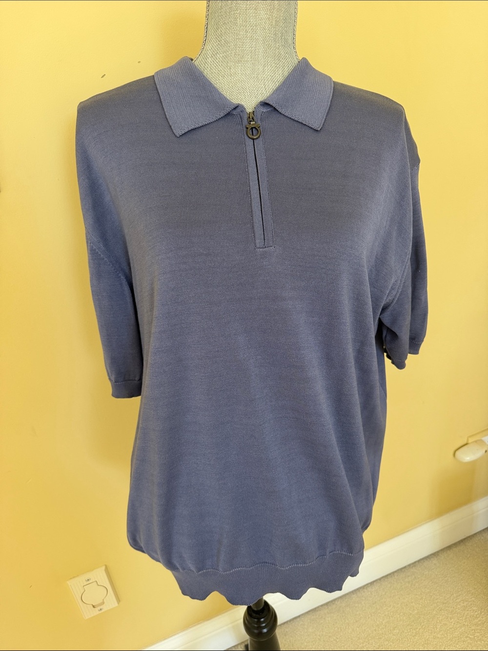 Salvatore Ferragamo Men's Short-Sleeve Zip Polo in Slate Blue